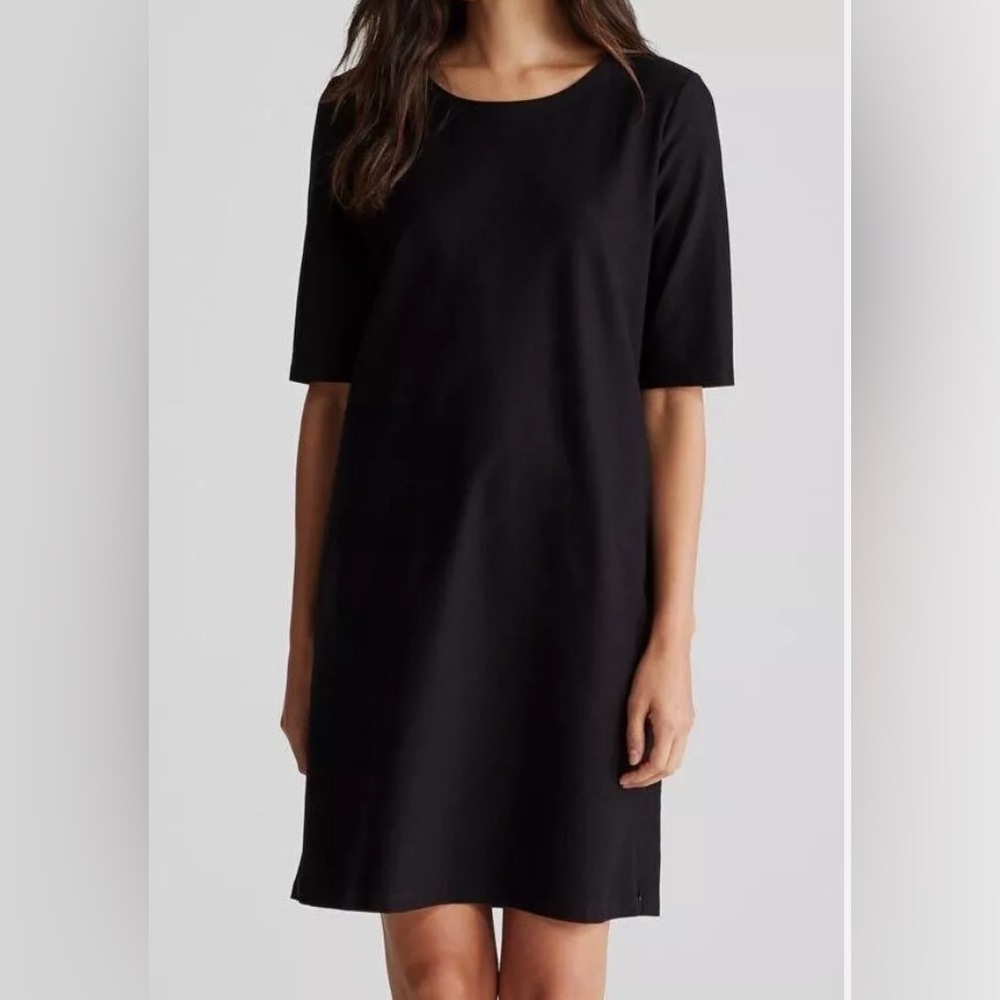 Eileen Fisher Washable Stretch Crepe Side Zipper Half Sleeve Dress